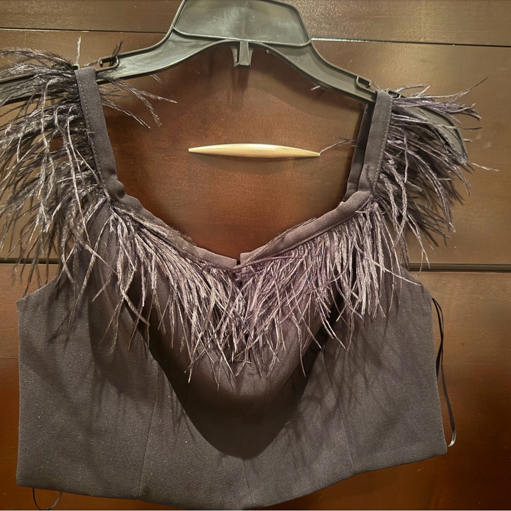 Topshop Black Feathered Crop Top